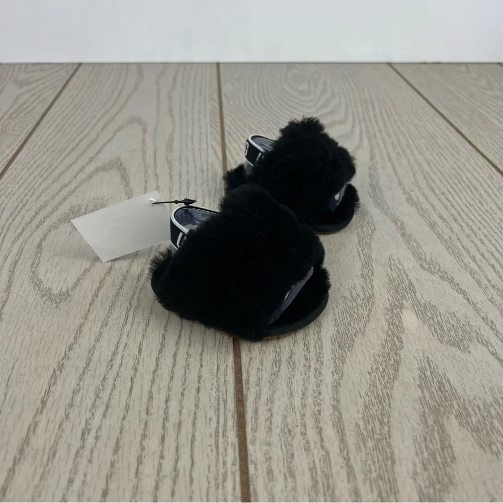 UGG Infant Fluff Yeah Furry Fuzzy Sandals 0/1 XS 0-6 months Black $55 Baby Sized